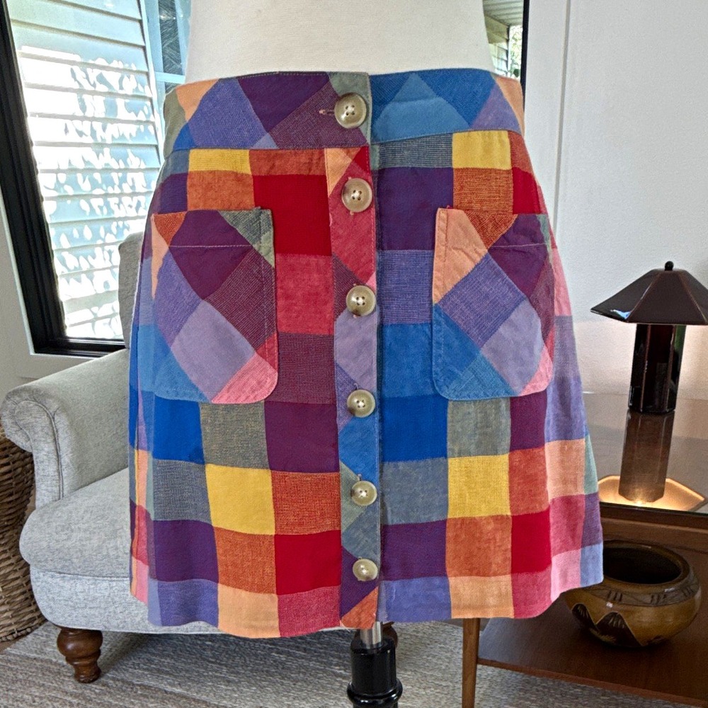 Madewell Multicolor Button-Front Lined A-Line Cotton/Linen Skirt Size 0